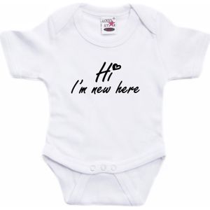 Hi Im new here gender reveal jongen cadeau tekst baby rompertje wit - Kraamcadeau - Babykleding