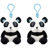 Set van 2x stuks pluche mini panda knuffel sleutelhanger 9 cm - Dieren knuffel cadeaus artikelen voor kinderen