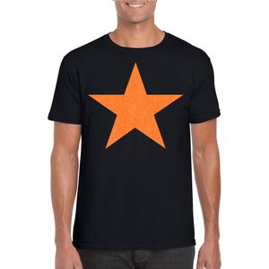 Bellatio Decorations Verkleed shirt voor heren - ster - zwart - oranje glitter - carnaval/themafeest