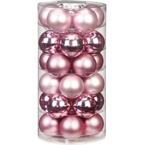 30x stuks glazen kerstballen roze 6 cm glans en mat - Kerstboomversiering/kerstversiering