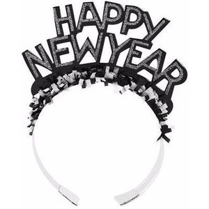Haarband Happy New Year zwart voor volwassenen - Diadeem hoofdband happy newyear