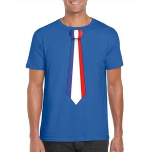 Blauw t-shirt met Franse vlag stropdas heren - Frankrijk supporter