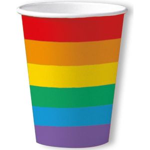 30x Gay pride thema bekertjes regenboog 200 ml - Papieren wegwerp servies - Regenbogen Gay Parade versieringen/decoraties