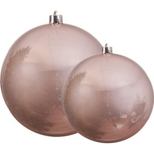 Decoris grote kerstballen - 2x st - lichtroze - 14 en 20 cm - kunststof