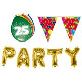 Folat - Verjaardag feestversiering 25 jaar PARTY letters en 16x ballonnen met 2x plastic vlaggetjes