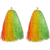 4x Stuks cheerball/pompom rood/geel/groen met ringgreep 33 cm - Cheerleader verkleed accessoires