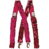 Carnaval verkleed set - fuchsia roze - hoed en pailletten bretels- volwassenen/unisex - feestkleding