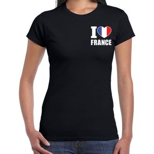 I love France t-shirt zwart op borst voor dames - Frankrijk landen shirt - supporter kleding