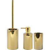 Spirella Badkamer accessoires set - WC-borstel/zeeppompje/beker - porselein - goud - Luxe uitstraling
