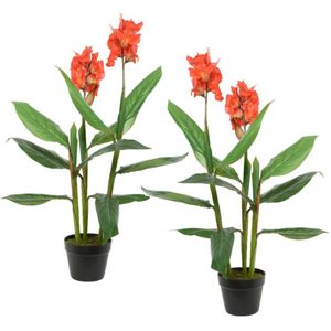 Set van 2x Stuks Canna Bloemriet Kunstplanten In Pot 89 cm - Kunstplanten/Nepplanten