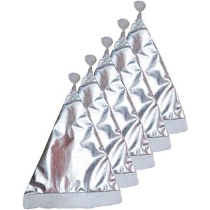 5x Glimmende kerstmutsen zilver voor volwassenen - Metallic zilveren kerstmuts