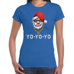 Gangster / rapper Santa fout Kerstshirt / Kerst t-shirt blauw voor dames - Kerstkleding / Christmas outfit