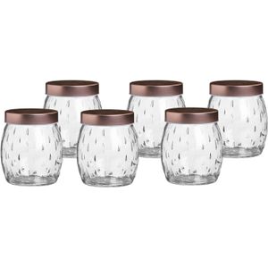 Urban Living Voorraadpot/bewaarpot Beau - 6x - 1L - glas - koperen deksel - D13 x H13 cm