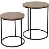 H&S Collection Bijzettafel set - 2-delig - rond - grenen hout - 50 cm