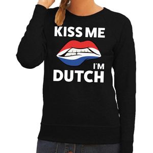 Kiss me I am Dutch sweater zwart dames - feest trui dames - Holland kleding