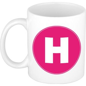 Mok / beker met de letter H roze bedrukking voor het maken van een naam / woord - koffiebeker / koffiemok - namen beker