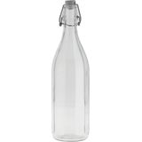 Set van 6x stuks glazen fles transparant met beugelsluiting dop 1000 ml - Waterfles - Olie/azijn fles