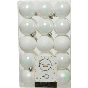 30x stuks plastic kerstballen parelmoer wit (iris) 6 cm - Onbreekbare kunststof kerstballen