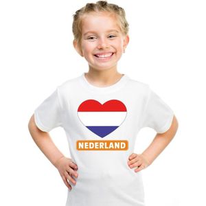 Nederland kinder t-shirt met Nederlandse vlag in hart wit jongens en meisjes