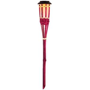 1x Roze buiten/tuin Led fakkel Bodi solar verlichting bamboe 54 cm vlam - Tuinfakkel - Tuinlampen - Lampen op zonne-energie