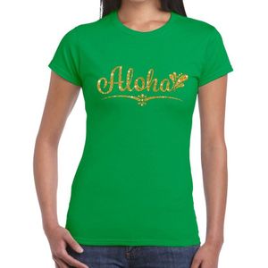 Aloha goud glitter hawaii t-shirt groen dames - dames shirt Aloha
