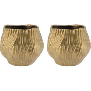 DK Design Bloempot/plantenpot organisch model Multan - 2x - goud - D19 x H16 cm - voor binnen