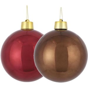 Grote kunststof kerstballen 20 cm - set 2x st - bruin en donkerrood