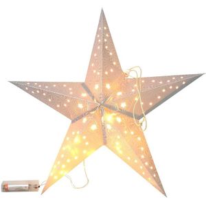 Verlichte kerstster lampion zilver 40 cm op batterijen - Kerststerren met licht - Kerstdecoratie/kerstversiering