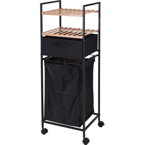 Bamboe Houten Badkamer Kastje/Trolley met Wasmand 109 cm - Badkamermeubels/Badkamerkasten