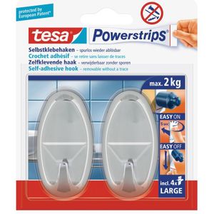 6x Tesa Powerstrips chroom haken ovaal large - Klusbenodigdheden - Huishouden - Verwijderbare haken - Opplak haken 2 stuks