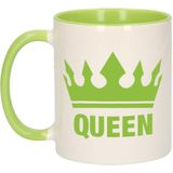 1x Cadeau Queen beker / mok - groen met wit - 300 ml keramiek - groene bekers