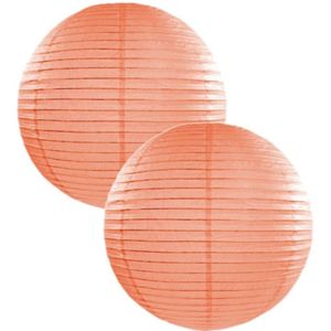Set van 4x stuks luxe bol-vormige lampion perzik roze 25 cm - Feestartikelen/versieringen - Binnen/buiten/tuin