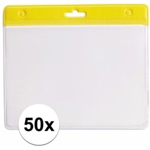50x badgehouders geel - 11,5 x 9,5 cm - naamkaarthouders / naambadge