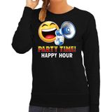 Funny emoticon sweater Party time happy hour zwart voor dames - Fun / cadeau trui