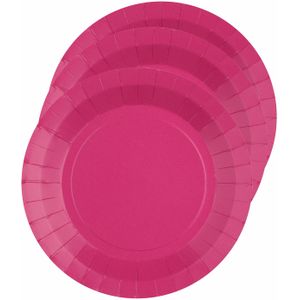 Santex feest bordjes rond - fuchsia roze - 30x stuks - karton - 22 cm