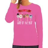 Bellatio Decorations foute kersttrui/sweater dames - Kerst wijn glazen - roze - drank/wine