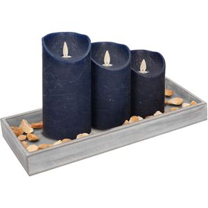 Dienblad met Steentjes en LED Kaarsen - Donkerblauw - 14 X 40 cm