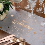 Santex Happy birthday verjaardag tafelloper op rol - wit/rose goud - 30 x 500 cm - polyester