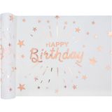 Santex Happy birthday verjaardag tafelloper op rol - wit/rose goud - 30 x 500 cm - polyester