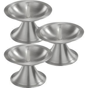 3x Luxe metalen kaarsenhouders zilver voor stompkaarsen van 7-8 cm - Stompkaarshouder -  Kaarshouder/kaarsen standaard - Kandelaar voor stompkaarsen - Woonaccessoires
