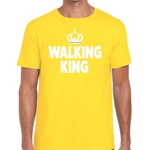 Walking King t-shirt geel heren - feest shirts heren - wandel/avondvierdaagse kleding