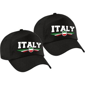 2x stuks italie / Italy landen pet zwart volwassenen - supporters kleding baseball cap - EK / WK / Olympische spelen outfit