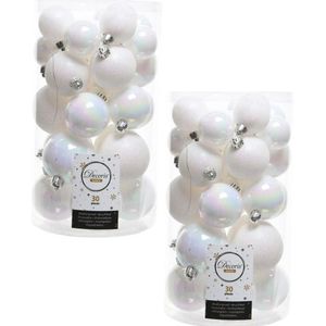 60x Parelmoer witte kunststof kerstballen 4 - 5 - 6 cm - Onbreekbare plastic kerstballen - Kerstboomversiering