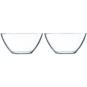 2x Salade schalen/slakommen rond van glas 28 cm - Schalen en kommen - Keuken accessoires