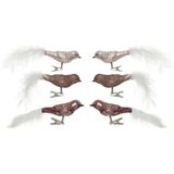 6x stuks glazen decoratie vogels op clip roze tinten 8 cm - Decoratievogeltjes - Kerstboomversiering