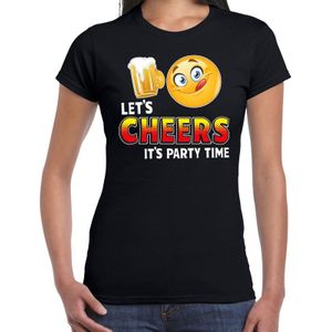 Funny emoticon t-shirt lets cheers its party time zwart voor dames - Fun / cadeau shirt