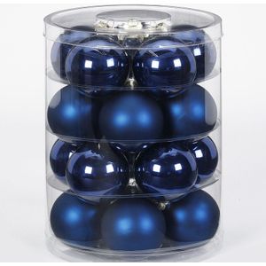 60x Donkerblauwe glazen kerstballen 6 cm glans en mat - Kerstboomversiering donkerblauw