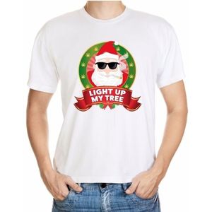 Foute kerst shirt wit - stoned Kerstman - light up my tree / joint - voor heren