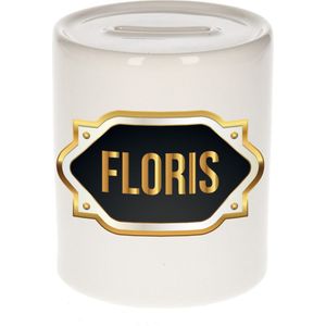 Floris naam cadeau spaarpot met gouden embleem - kado verjaardag/ vaderdag/ pensioen/ geslaagd/ bedankt