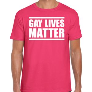 Gay lives matter anti homo discriminatie t-shirt fuchsia roze voor heren - staken / betoging / demonstratie / protest shirt  - lhbt / gay shirt